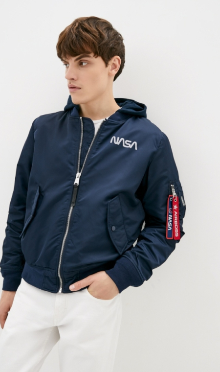 Куртка-Бомбер MA-1 Hooded NASA з капюшоном синя