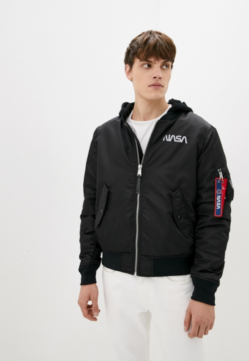 Куртка-Бомбер МА-1 Hooded NASA з капюшоном чорна