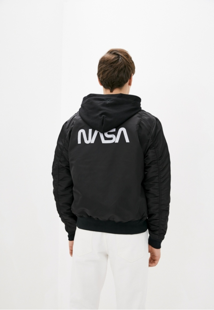 Куртка-Бомбер МА-1 Hooded NASA з капюшоном чорна