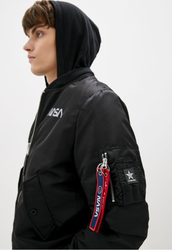 Куртка-Бомбер МА-1 Hooded NASA з капюшоном чорна